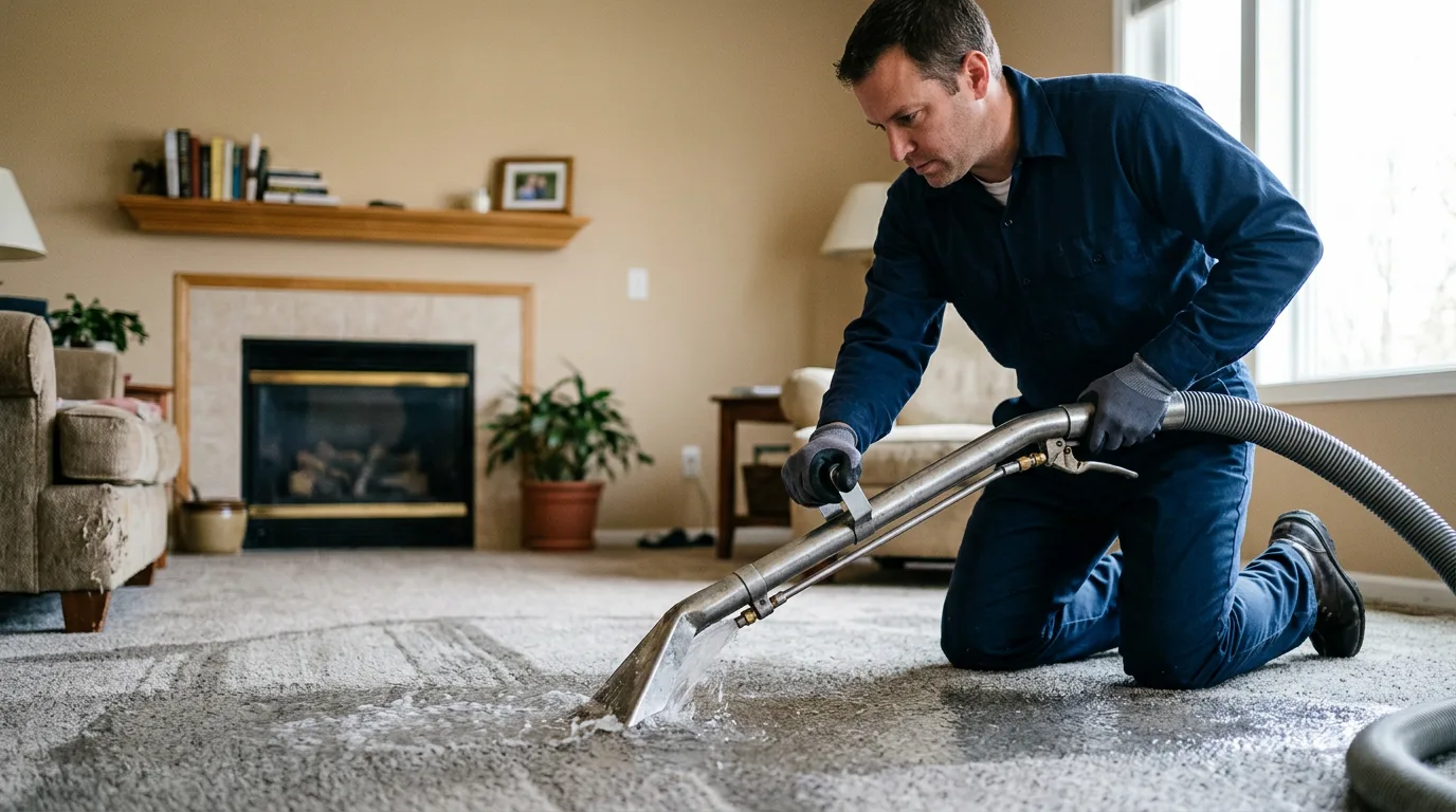 Water damage restoration technician working near Temple, NH